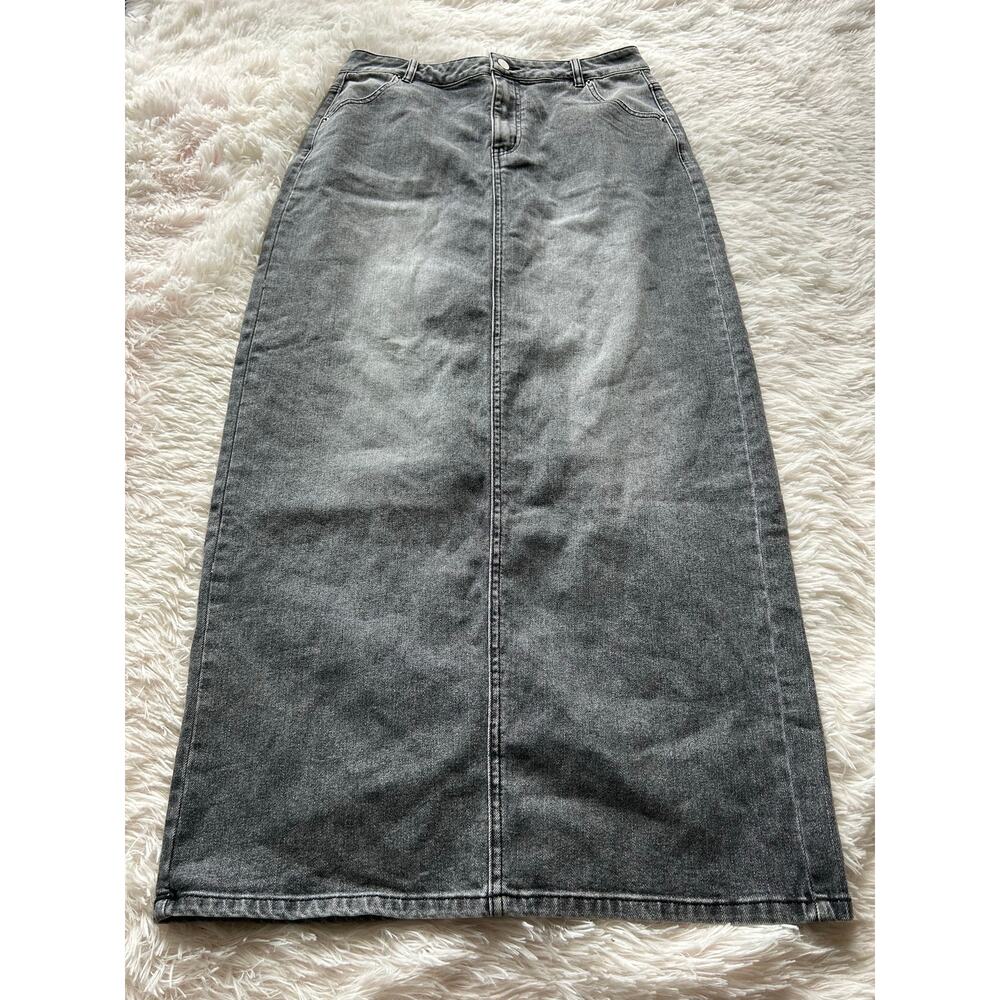 Urban Revivo Grey Denim Midi Skirt US 8 Vintage Style - Picture 2 of 8